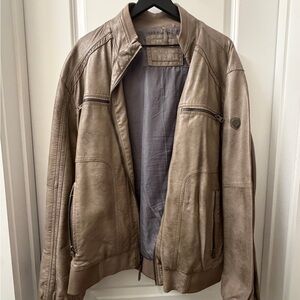 Calvin Klein Taupe Leather Bomber Jacket